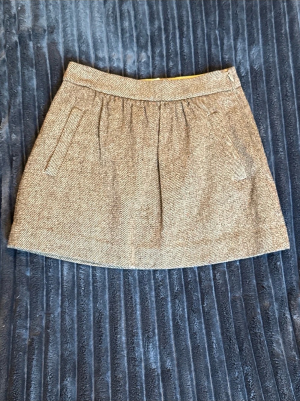 Classic Herringbone Tweed A-Line Mini Skirt in Brown Wool by J. Crew